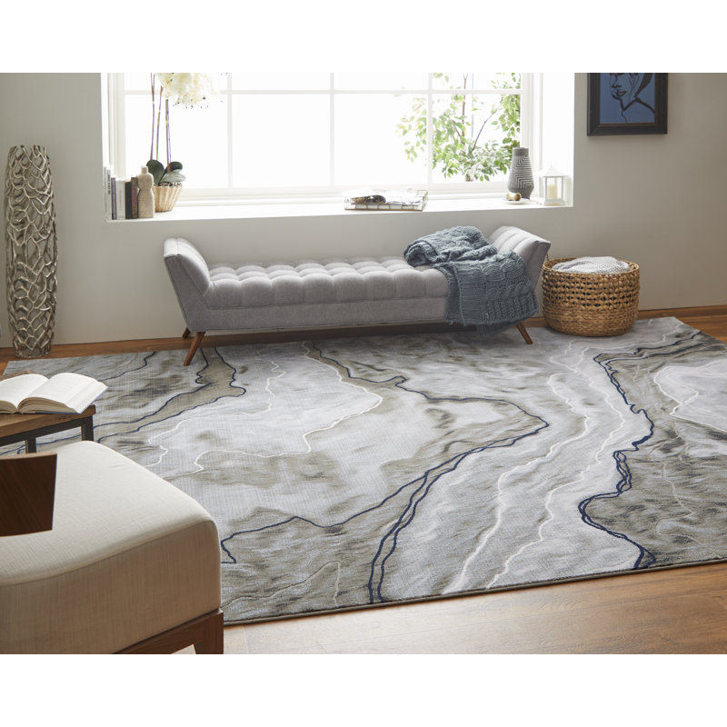 Tapis en polypropylène et polyester à motif abstrait de style industriel Javers, Rectangle 6 pi 7 po x 9 pi 7 po