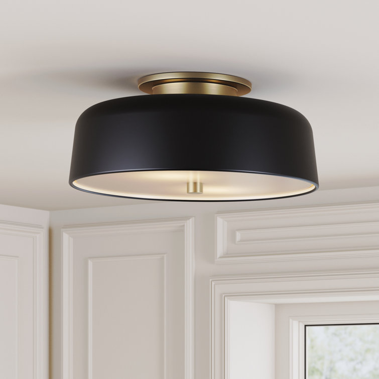 Flush Mount Ceiling Light With Metal Shade And Glass Diffuser
