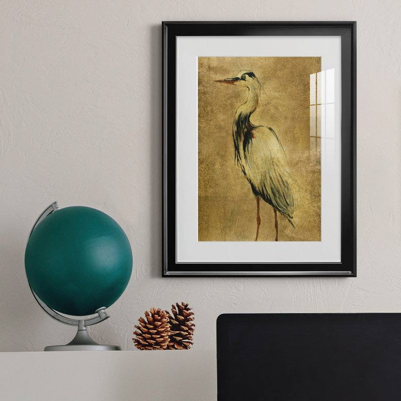 «Gold Crane at Dusk II», peinture sur toile encadrée, H 18,5 po x l 24,5 po x P 1,5 po, Noir