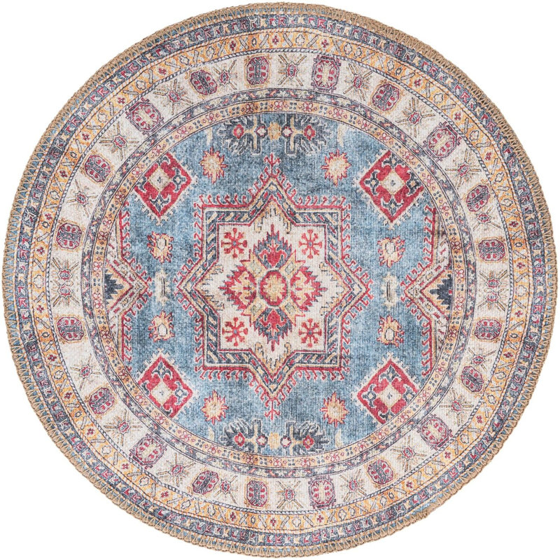 Tapis bleu clair Aucun, Rond 2 pi