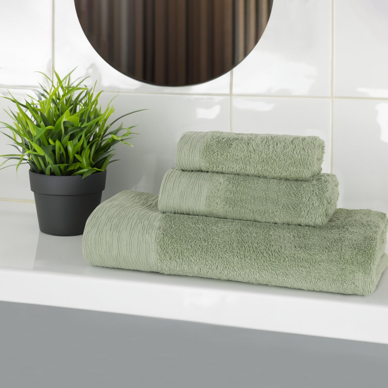 Ensemble de serviettes en rayonne de bambou et en coton mélangé hypoallergénique, Vert, Ensemble 3 serviettes de bain