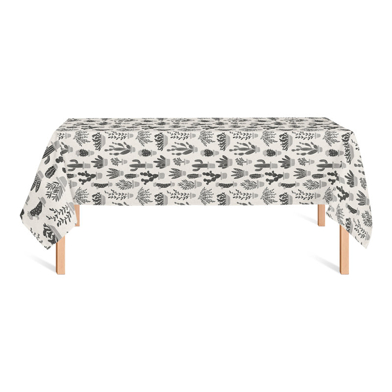 Rectangular Floral Polyester Tablecloth, Black