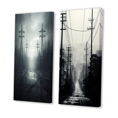 Silver Streaks Power Lines Fog - ensemble de 2 décorations murales Power Lines