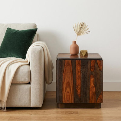  Table de bout transitionnelle en bois massif brun foncé de 22 po Transitional
