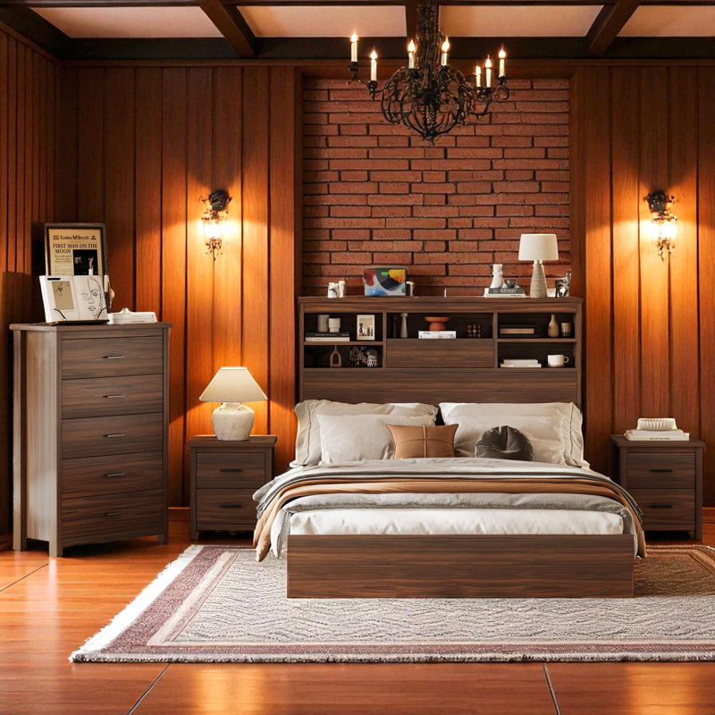 4 Piece Bedroom Set, Walnut