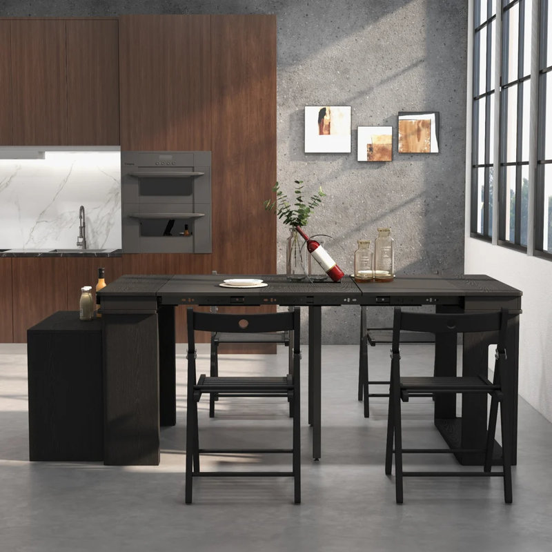 Table de salle à manger extensible moderne avec rangement, Noir