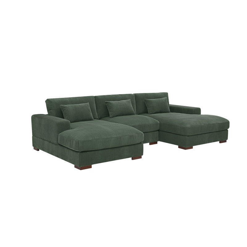Canapé modulaire 3 pièces Marabe, Velours côtelé vert