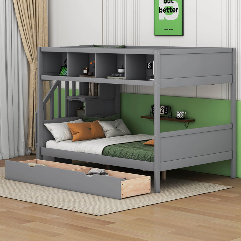 Lit superposé simple au dessus d'un lit double Imbi Kids, gris