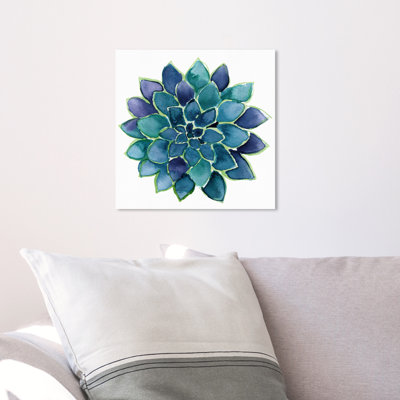 Succulent Lovers, Geometric House Plant Modern Blue Canvas Wall Art Print For Living Room