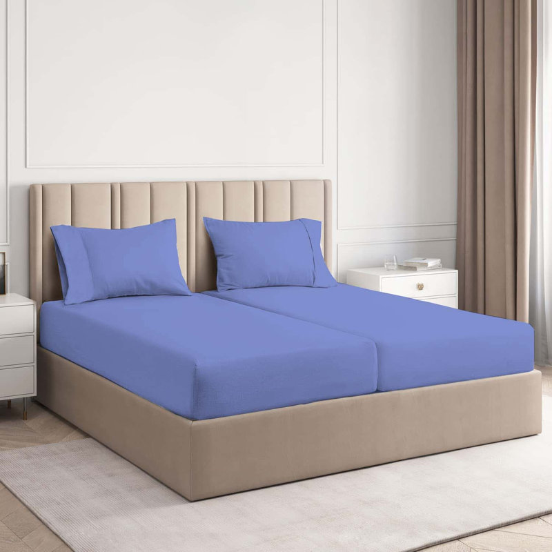 Ensemble de literie 7 pièces pour lit très grand divisé en rayonne de bambou, Bleu-violet