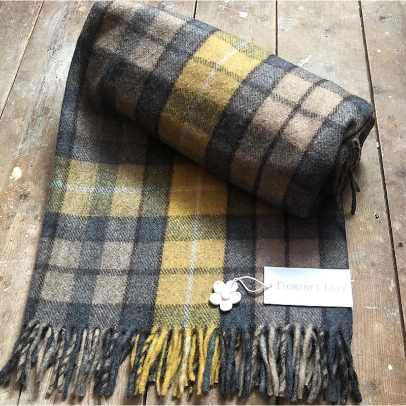 Hand Woven Throw Blanket, Grey/Yellow/Brown