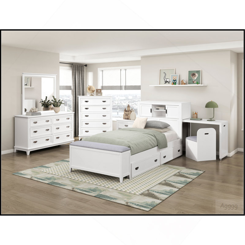 Commode blanche avec 6 tiroirs et meubles de chambre à coucher modernes en bois 1pc