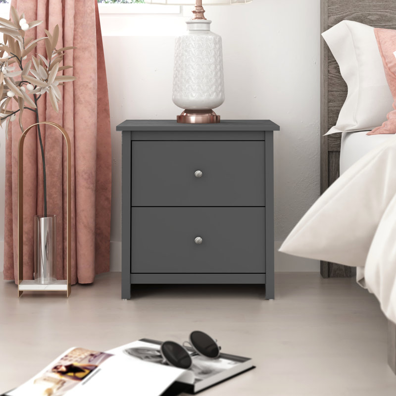Isenbert 21.9" 2 Drawer Nightstand, Dusty Gray