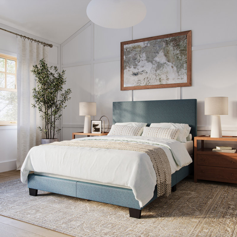Lit tapissier Arlea, Double, Polyester bleu