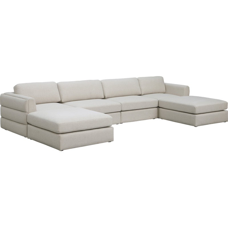 Canapé modulaire de coin symétrique de 152 po de largeur Howardine, Tissu beige texturé en lin