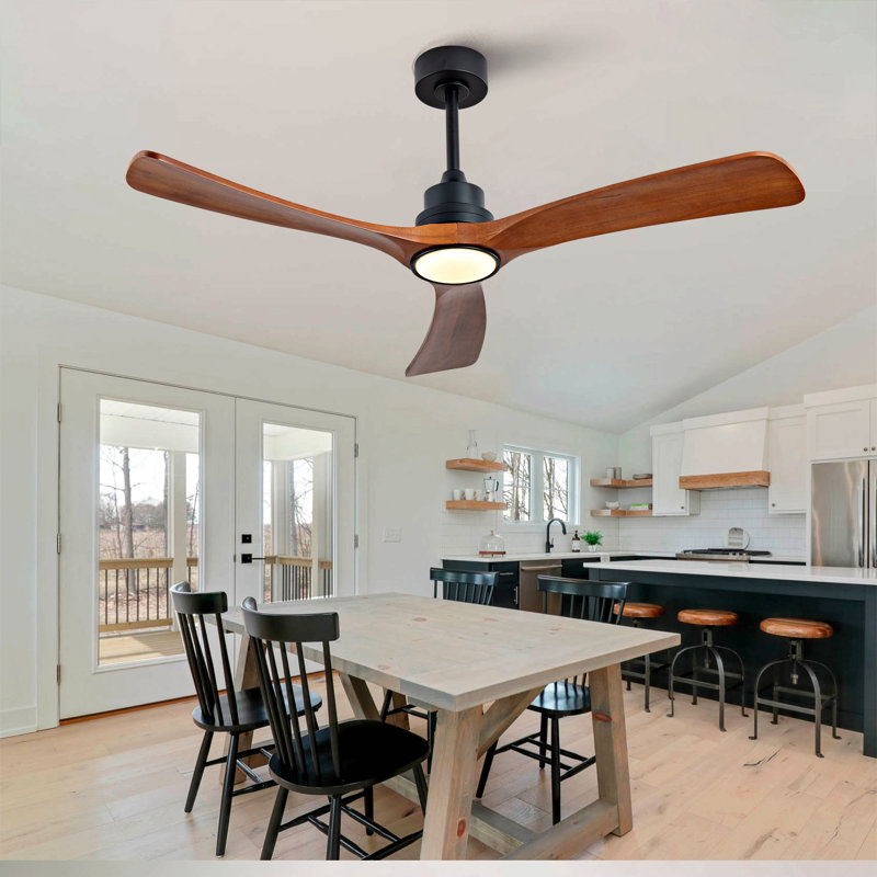 New Model 52 Inch Wood Ceiling Fan With 3 Solid Wood Blades Remote Control Reversible DC Motor For Living Room