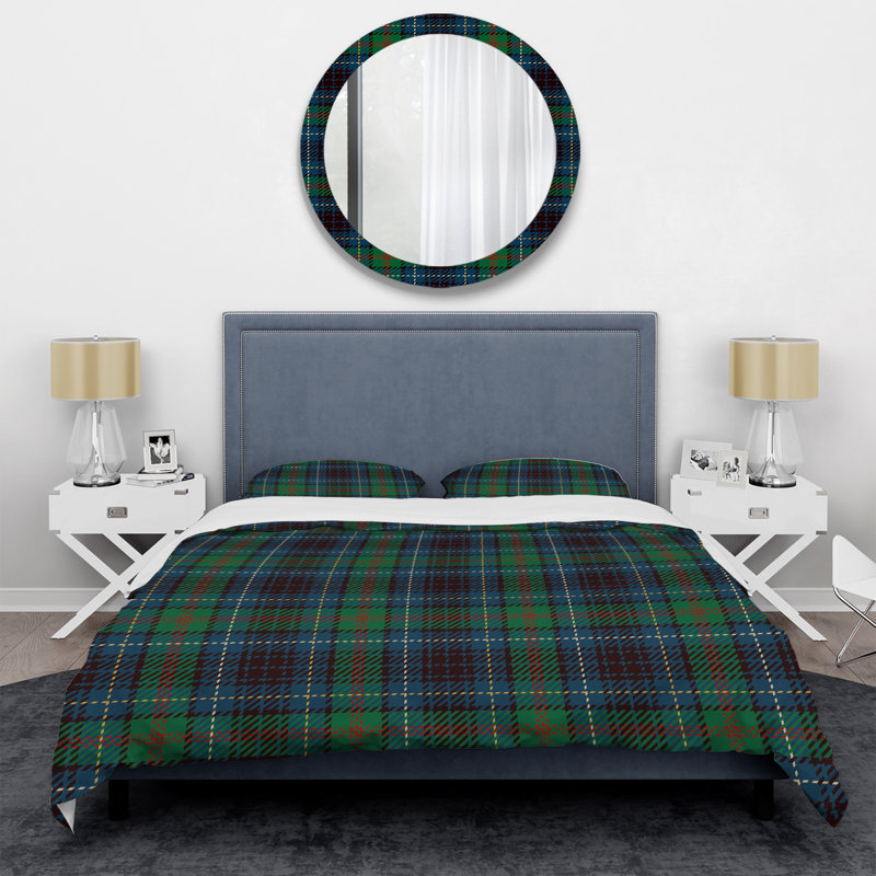 Tartan à carreaux vert et bleu - Ensemble de housse de couette abstrait - Microfibre de polyester