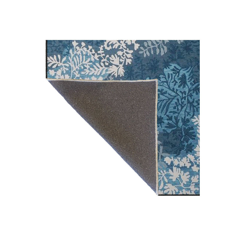 Tapis bleu à motif floral lavable à la machine, Sous-tapis carré 3 pi 3 po inclus