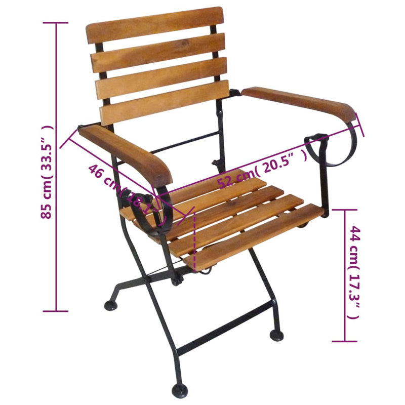 Chaise de patio pliante en acier et bois massif