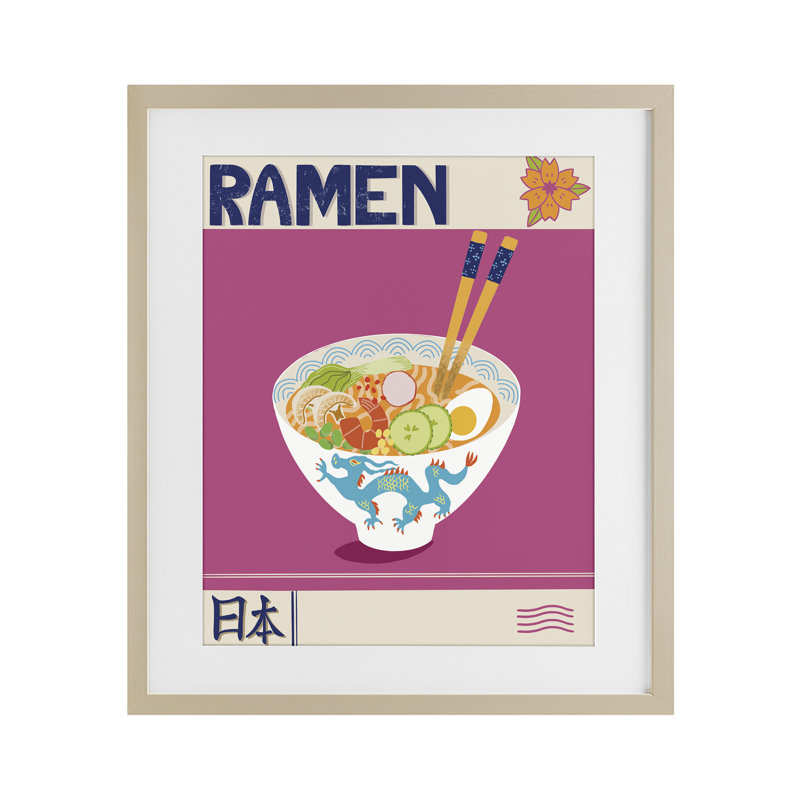 Ramen japonais enchanté, reproduction sous verre, conception par Jo Reid, H 16 po x l 13 po, Cadre de récolte en pin