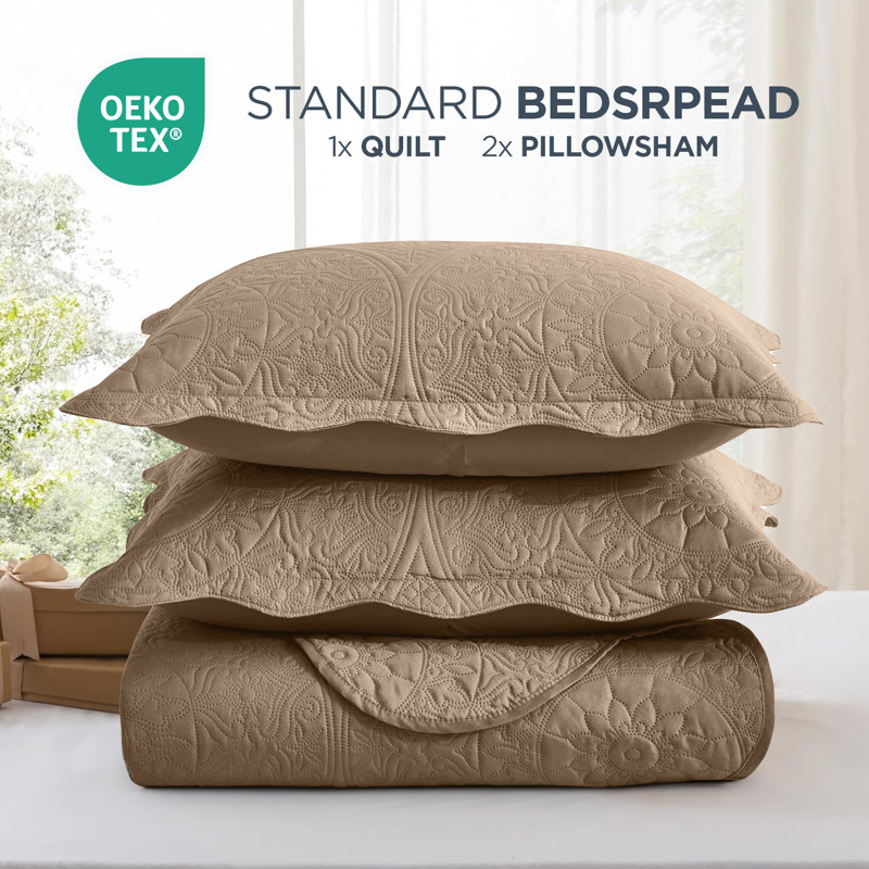 Floral Embossed Quilted Bedspread Set – Soft Lightweight Microfiber Bedding with Pillow Shams, Reversible & All-Season Comfort