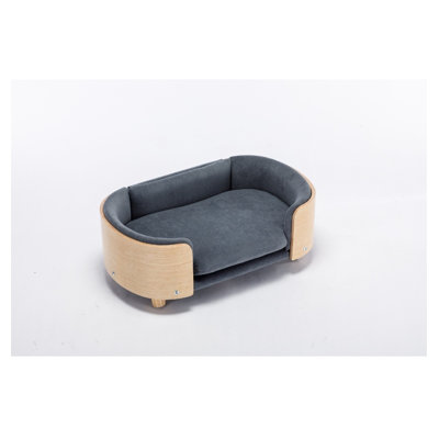 Scandinavian Style Elevated Dog Bed Pet Sofa - Solid Wood Legs, Bent Wood Back & Velvet Cushion