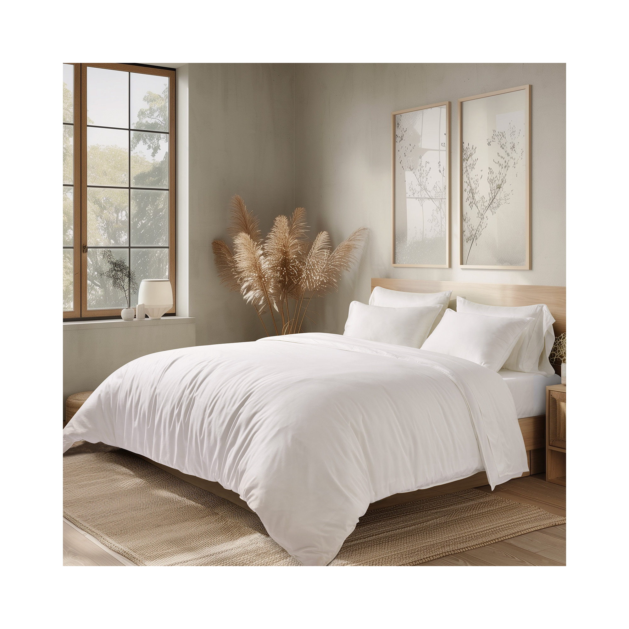 Cotton Tencel Duvet Cover Set, King Duvet Cover + 2 King Shams, Bright White