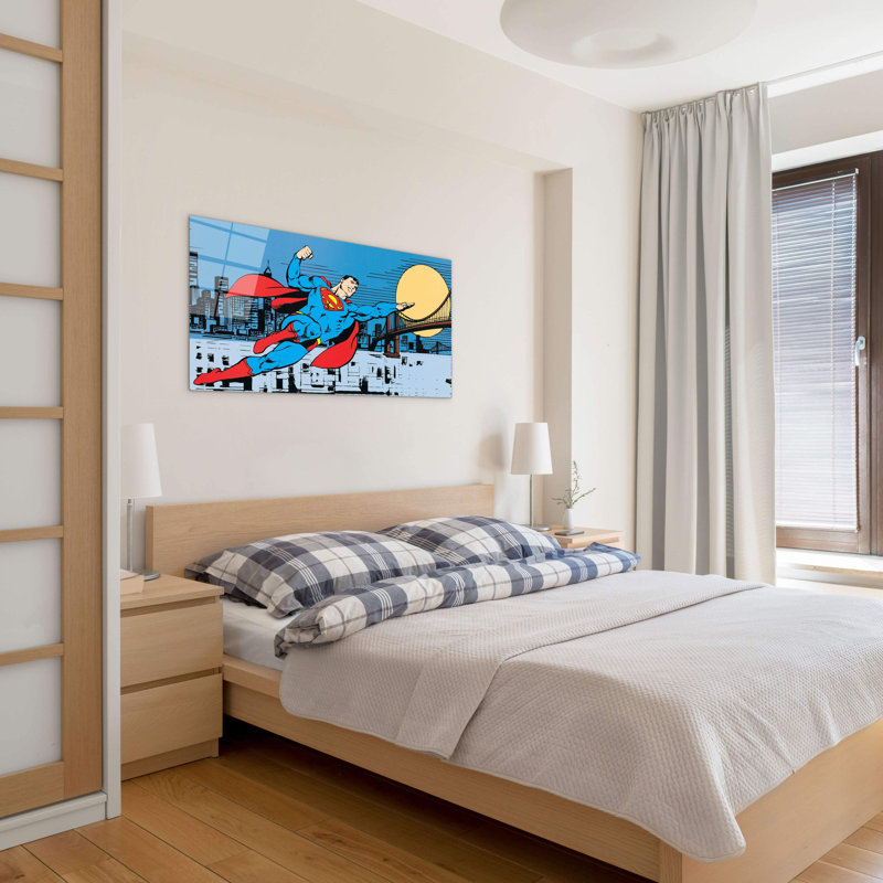 Comics Superman Flying by Art Studio 50cm H x 100cm W High Quality Print on Frameless Panel, Lightweight, Ready to Hang