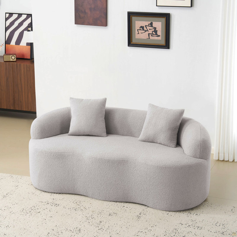 Causeuse avec accoudoir rond, canapé à compression avec 2 coussins, canapé crème