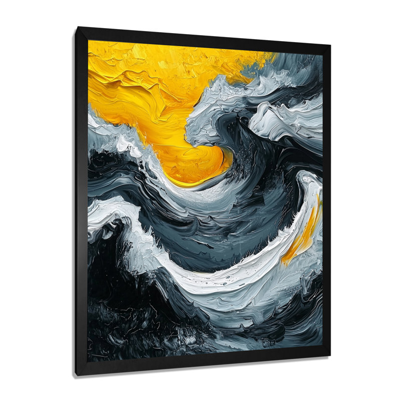 Ause - Art mural abstrait, salon, H 20 po x l 12 po, Picture Framed, Noir, noir, noir, noir