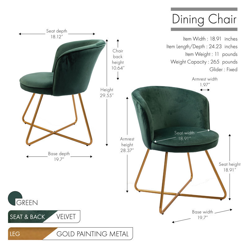 18.91'' H Velvet Upholstered Armchair, Green, 2