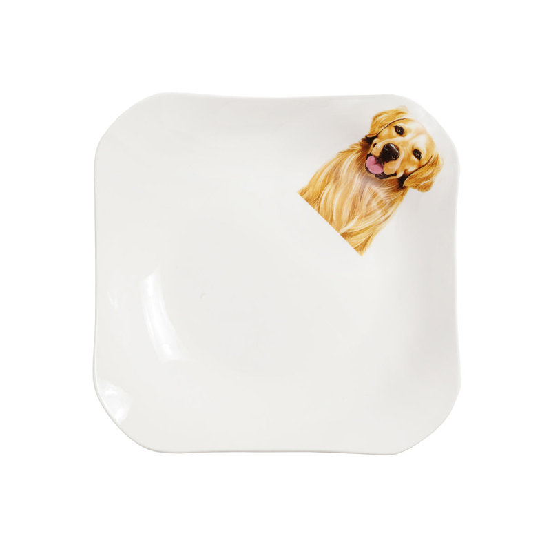 Assiette carrée en porcelaine Golden Retriever