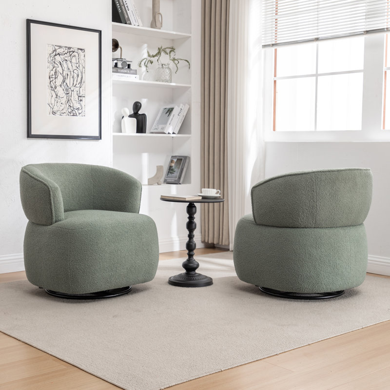 Olevide Swivel Barrel Chair, Green Teddy