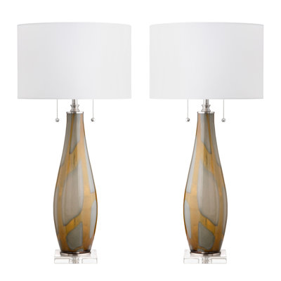 33.5" Glass Table Lamp With White Shade