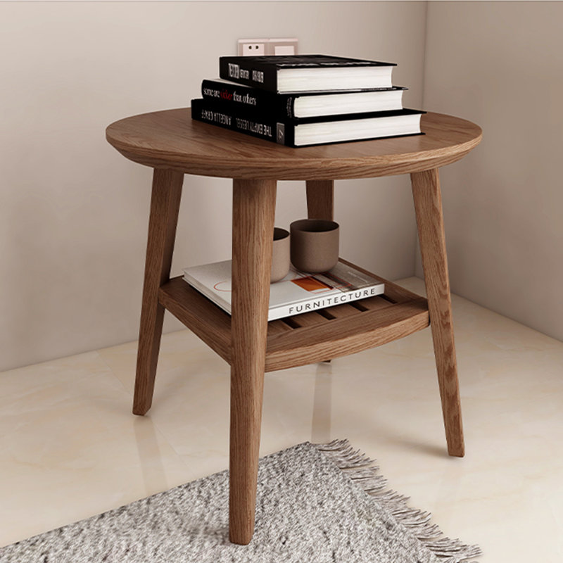 Nordic Style Minimalist Walnut-coloured Round Side Table
