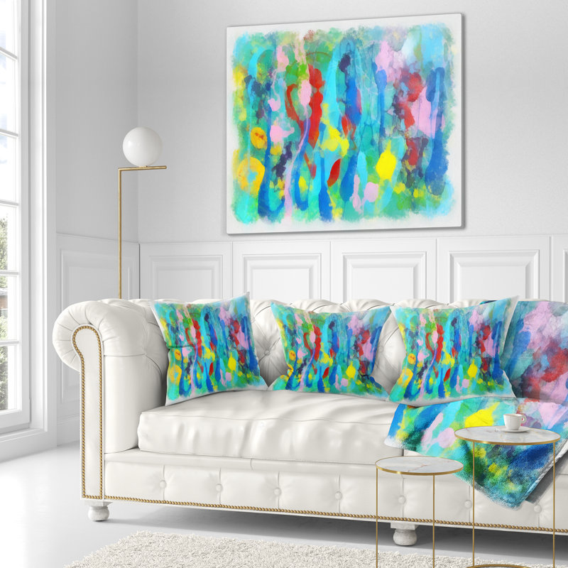 Motif floral multicolore dessiné à la main - coussin imprimé abstrait, 16 po x 1 po, Coussin décoratif