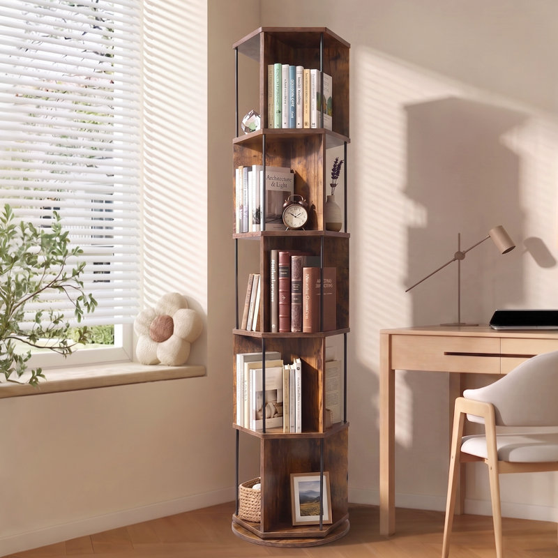 5-Tier 360° Rotating Bookshelf, Brown