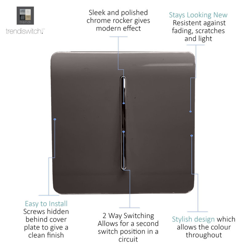 Trendi Switch 1 Gang 1 or 2 way Rocker Light Switch, Dark Brown