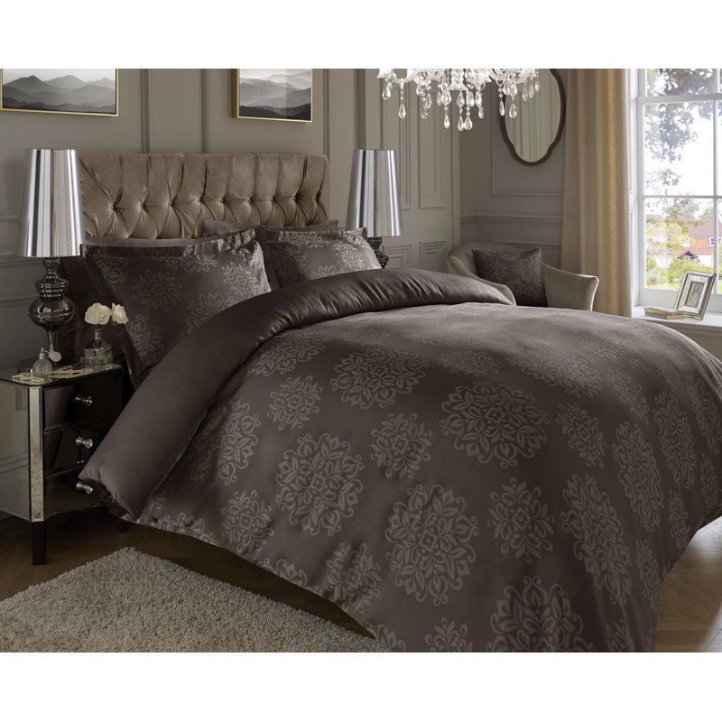 Rosdorf Park Dillsboro Cotton Blend Floral Duvet Cover Set with Pillowcases, Double - 2 Standard Pillowcases, Brown