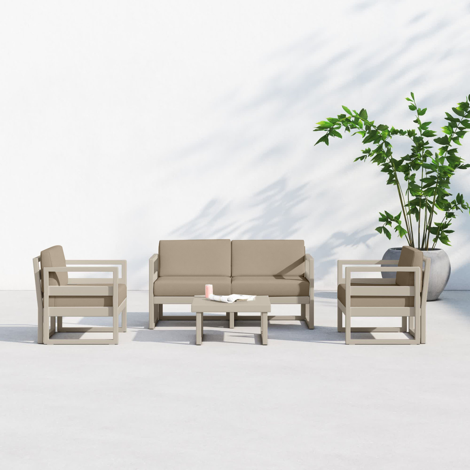 Lane 4 - Person Patio Conversation Set with Cushions, Taupe, Taupe