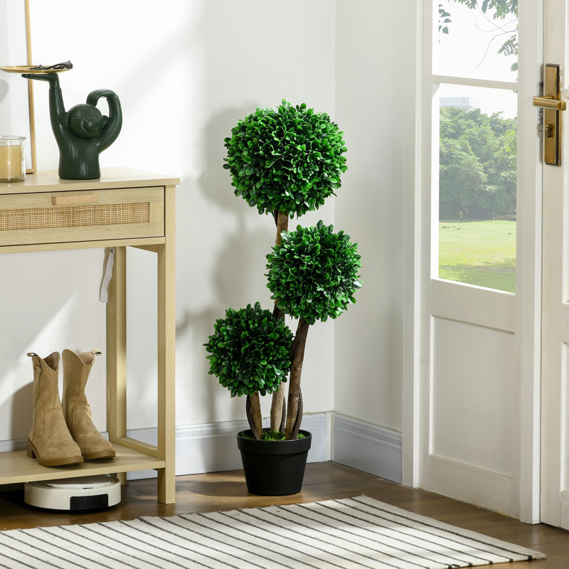 Artificial Boxwood Topiary in Pot, Dark Green, 35.5 " H x 10.75" W X10.75 " D