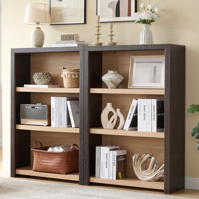 47.63"h X 62.2"w Wood 3-Tier Bookcase Set of 2, Brown/ Natural