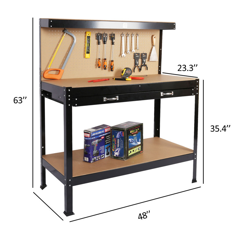 Wood Top Workbench, 63" H x 48" W x 24" D