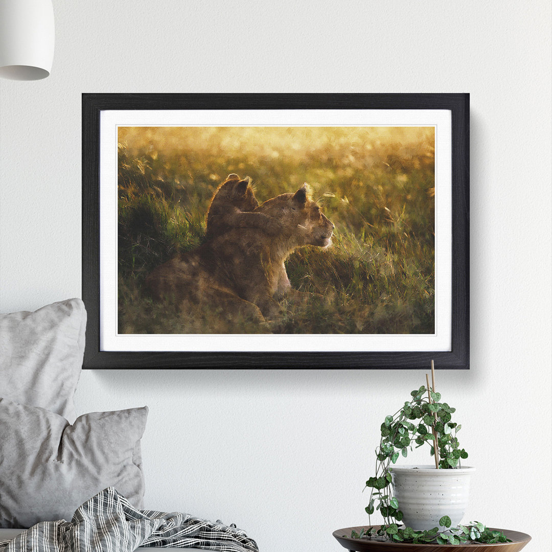 Lioness with Lion Cub - Framed Print