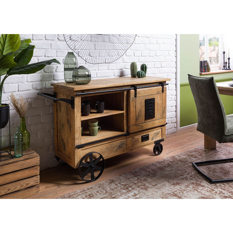 Railway Solid Wood Bar Cart, Natural Wood
