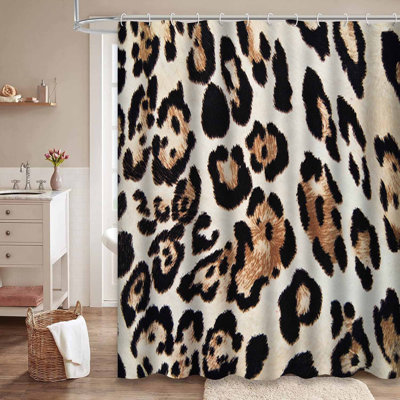 Cheetah Leopard Orange Black Fur Purple Shower Curtain with 12 Hooks