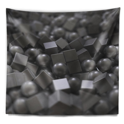 Tapisserie abstraite avec boules et cubes abstraits