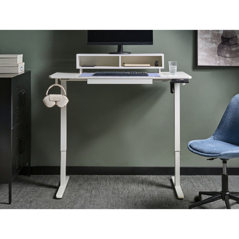 Electric Adjustable Standing Desk LUCAMA Light Brown/ White 120 cm 60 cm with USB Port, White 