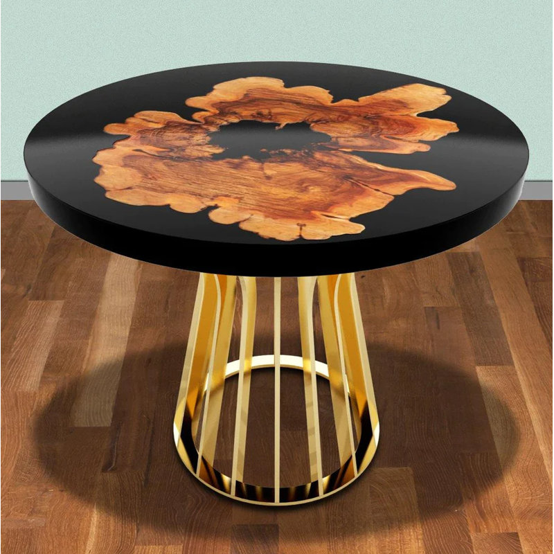 Amiata Round Dining Table, 29.9" W x 29.9" L, Brown/Black, Polished Brass