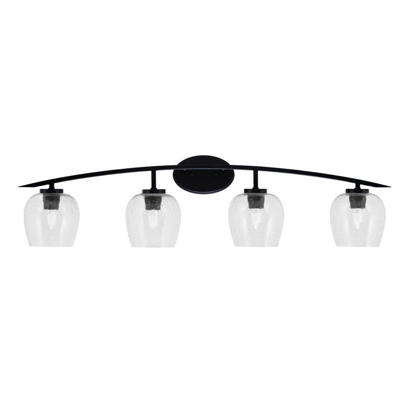Kurve 4 Light Bath Bar With 6" Clear Bubble Glass, Matte Black